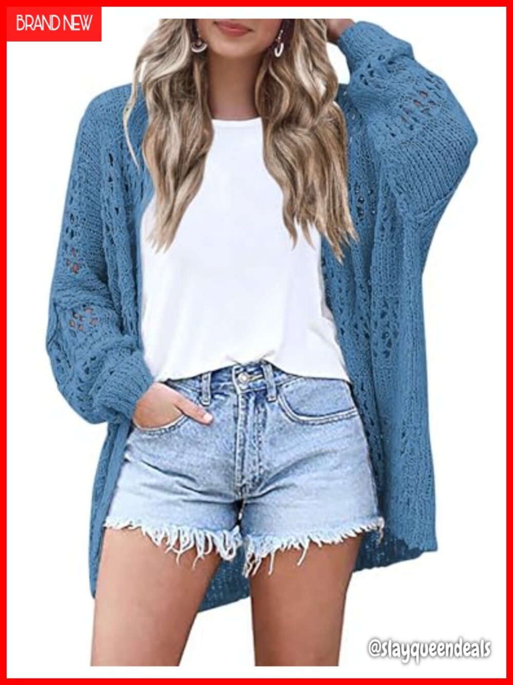 HOTOUCH Lightweight Crochet Knit Open Front Cardigan Sweater